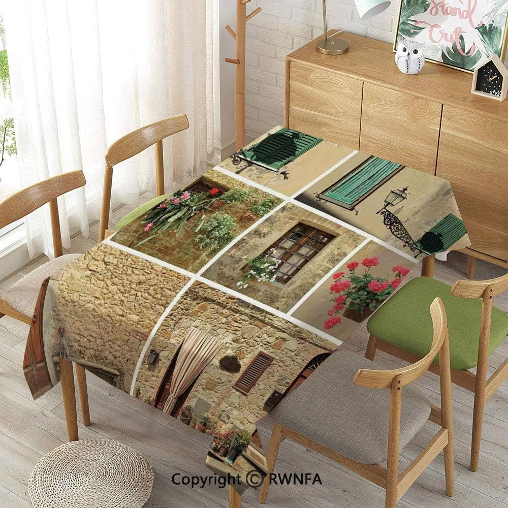 Homenon 100% Polyester Tablecloths for Rectangle Tables,Various Pictures of Italian Lifestyle with Old Classic Shutter Window and Stone Houses Print，Waterproof Wrinkle Resistant,Multi，52"X 70"