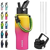 BJPKPK Insulated Water Bottles with Straw Lid, 23oz Metal Water Bottle with 2 lids & Paracord Strap, Double Wall Stainless Steel Vacuum Tumblers, Cups,Thermo for Hot& Cold Drinks, Pink & Yellow Rose