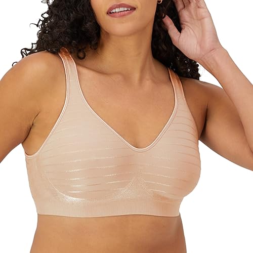 Bali Women's Wireless, Comfort Revolution Seamless T-Shirt Bra, Moisture-Wicking, ComfortFlex Fit, Evening Blush Stripe, 3X Large