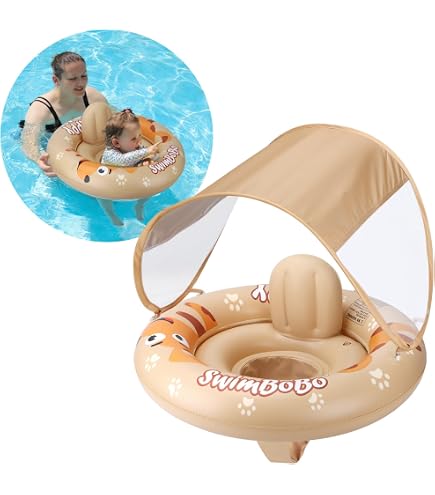 Flotador Para Bebé Con Toldo Plegable UPF50+ – Inflable Con 3 Juguetes De Animales Marinos Para Niños De 6 A 36 Meses