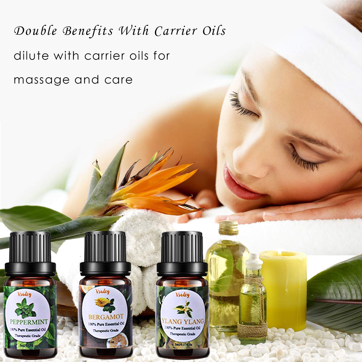 VSADEY Essential Oils Set 100% Pure Aromatherapy Essential Oil Kit for Diffuser, Humidifier, Massage, Skin Care - Lavender, Eucalyptus, Peppermint, Tea Tree, Sweet Orange, Lemongrass (20 x 5ml): Beauty