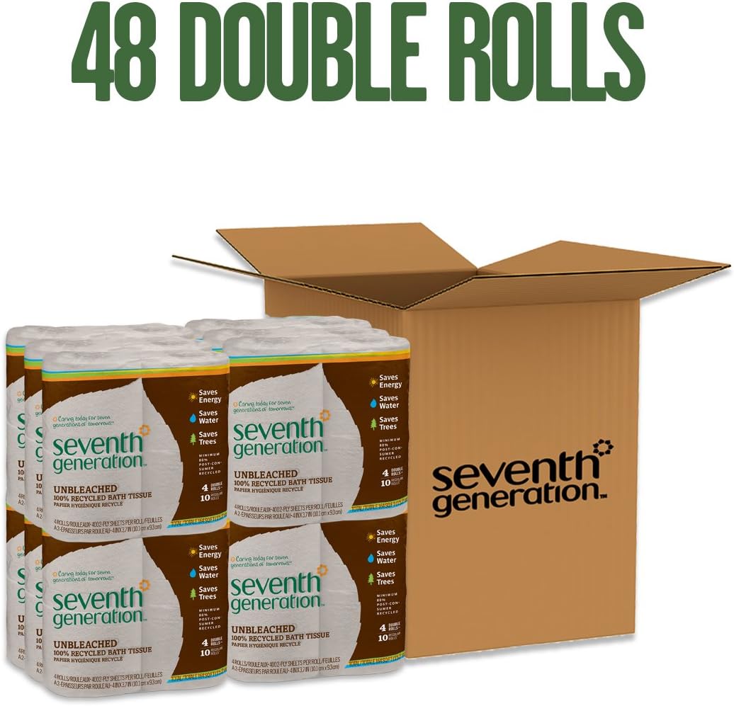 Seventh Generation Unbleached Toilet Paper, Bath Tissue, 100% Recycled Paper, 4 Count (Pack of 12): Health & Personal Care