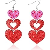 Mintolex Heart Earrings for Women Acrylic Glitter Red Pink Long Drop Earring Multi Hearts Love Earrings Jewelry for Valentine's Day