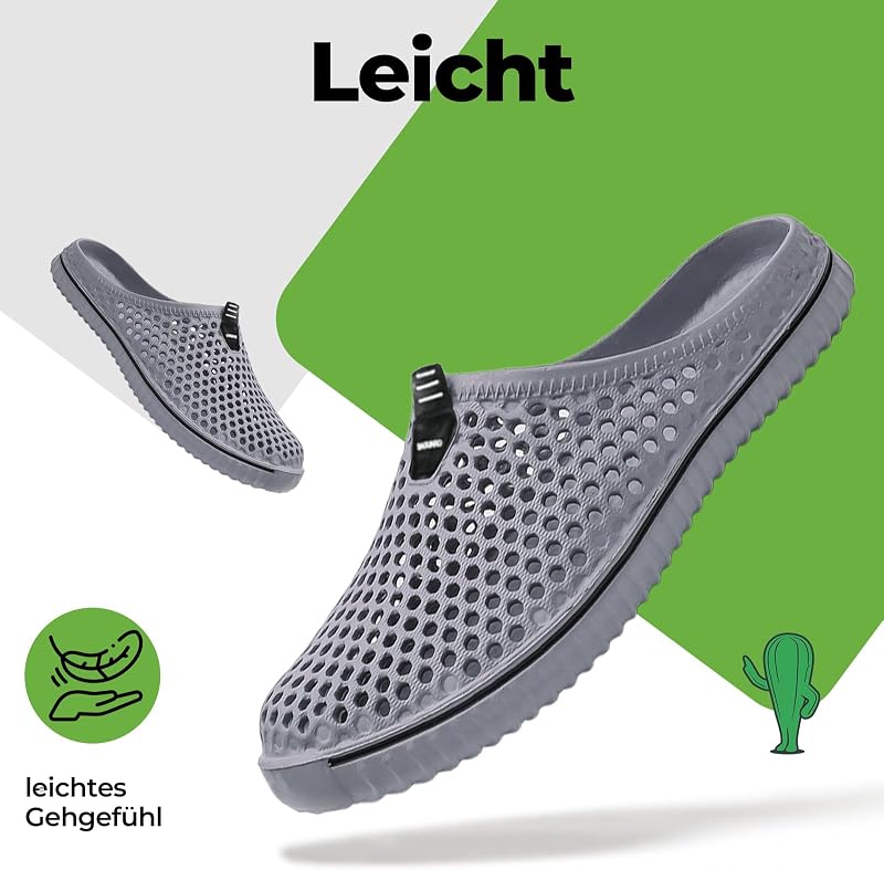 Clogs Herren Gartenschuhe Damen Atmungsaktiv Grau Gr.41
