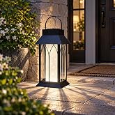 Large Solar Lantern Outdoor Waterproof Hanging, Solar Table Light | Black Heavy Duty Metal Solar Powered Hanging or Table Lamp for Patio, Garden, Yard, Porch - Decorative Warm White Lights