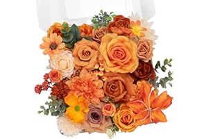 TINGE TIME Fake Flowers Artificial Flowers Peonies Bulbous Chrysanthemum Daisy Hydrangea Sunflower Violets Dahlia Daffodils Epiphyllum Orchid Cherry Blossom Camellia Leyaron (Burnt Orange)