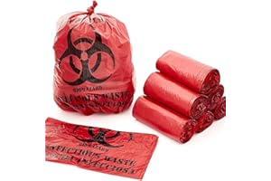 Bits N Things Infectious Biohazard Red Waste Bags Hazardous Trash Can Liners | Medical Grade No Leak Bags | Great for Lab Containers, Swabs, Pads, Gloves | 100 Count - 17"x18" (7 Gallon)