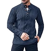 Gafeng Mens Mock Neck Pullover Sweater Casual Slim Fit Cable Knit Button Up Thermal Lightweight Winter Sweaters Knitwear