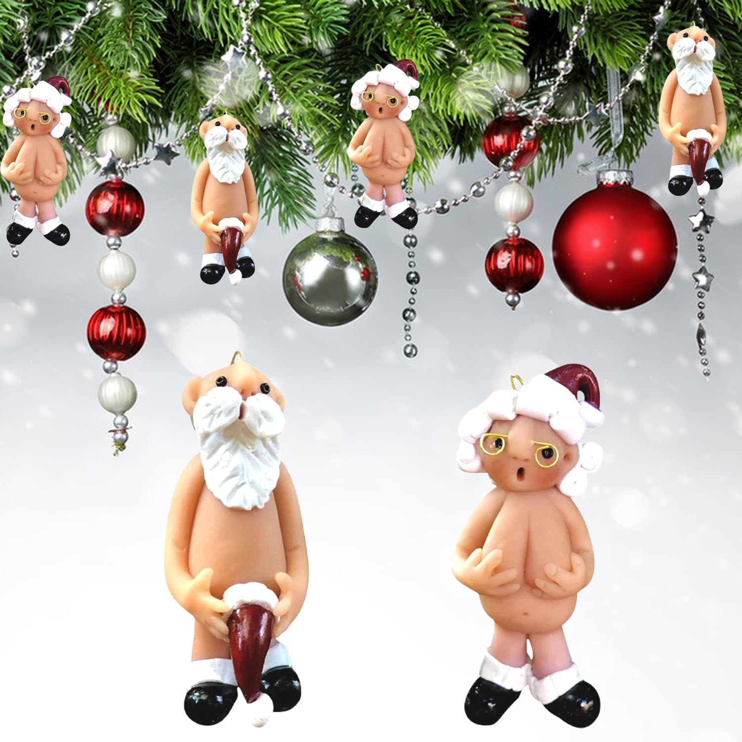 YOOYEH Christmas Naughty Santa Christmas Ornament Decorations 8CM Stocking Cap Santa Ornament Naked Santa Decorative Xmas Decor Ornaments Party Gifts (Large)