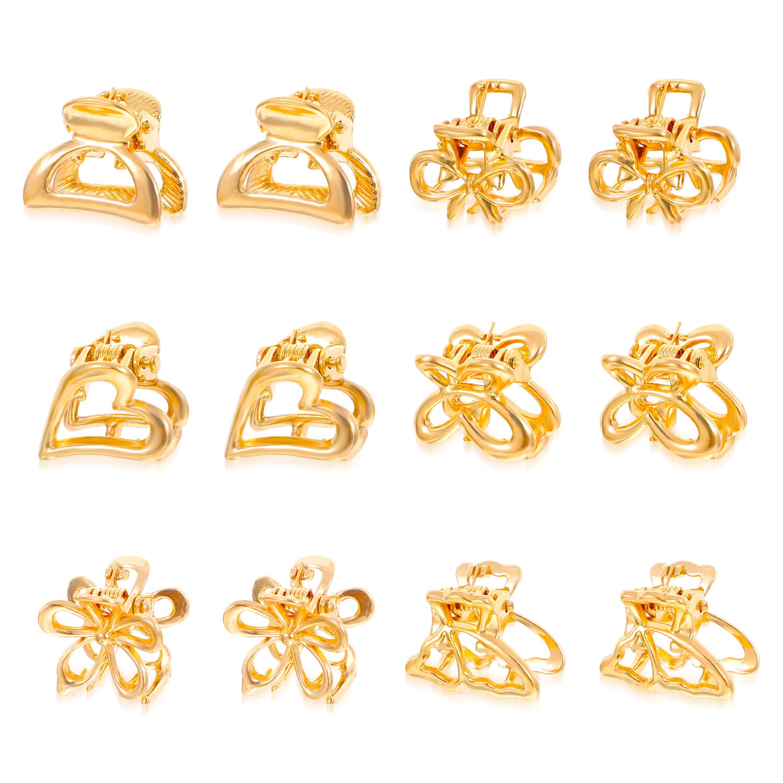 12 PCS Mini Gold Hair Clips Hair Claw Clips Small Gold Mini Hairs Clip for Thin Thick Hairs Cute Golden Metal Flower Clip Small Metal Claw Hairpin Strong Hold Hairpin for Women