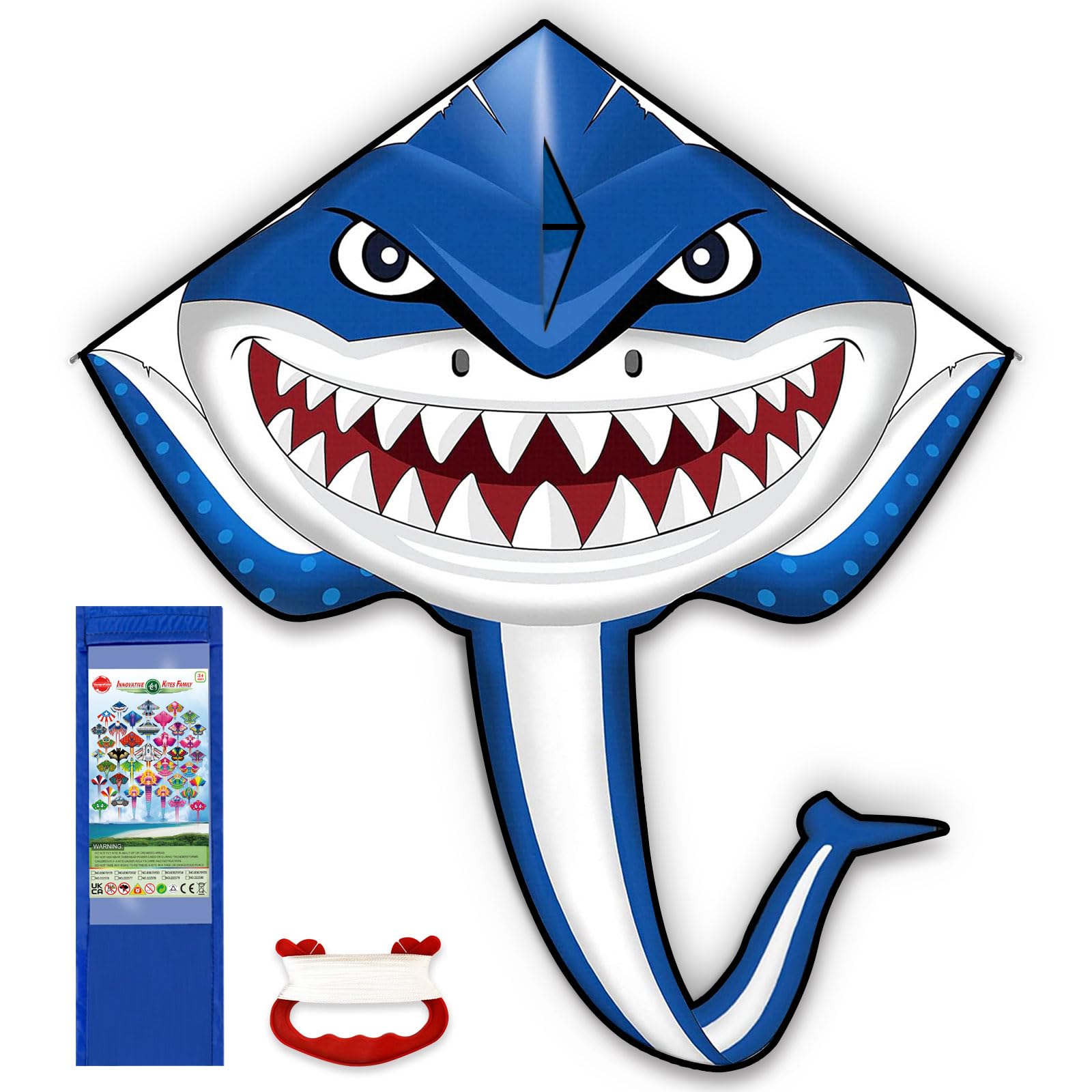 Large Delta Shark Kites for Kids Ages 4-8 Easy to Fly, Kite for Children and Adults, Beach Kite for Boys Girls Garden Park Camp Outdoor Activties Games, Great Flying Toys Gifts (Shark)
