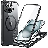 ESR for iPhone 15 Case, Compatible with MagSafe, Full-Body Military-Grade Drop Proof Case with Built-in 9H+ Tempered Glass Screen Protector, Armor Series, Clear Black