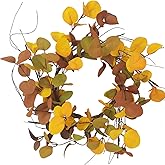 Bibelot 14 inches Summer& Autumn Eucalyptus Leaves Wreath Thanksgiving Rustic Wreath for Front Door Decoration Rustic Farmhouse Decor, Home Wall Haning Decor,Indoor/Outdoor Use (14in)
