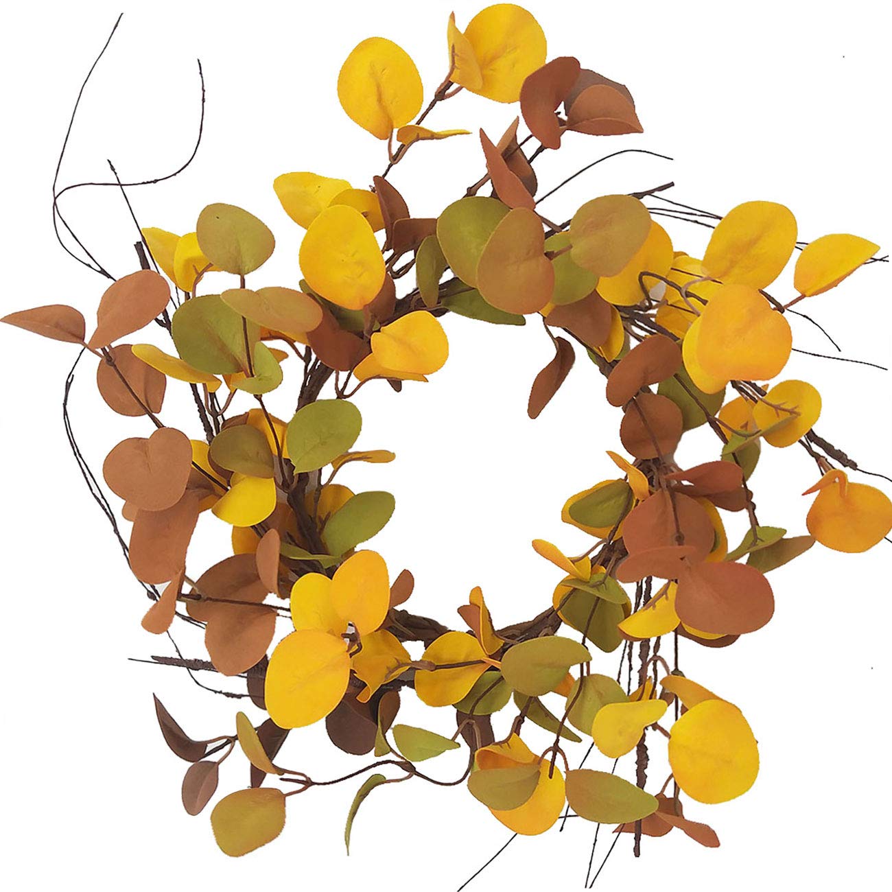 Bibelot 20 inches Autumn Eucalyptus Leaves Wreath Thanksgiving Rustic Wreath for Front Door Decoration Rustic Farmhouse Decor, Home Wall Haning Decor,Indoor/Outdoor Use (14in)
