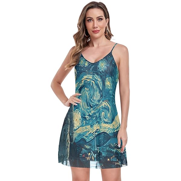 open lace back dress ALAZA Oil Painting Starry Night Sunflower Women's Full Slips Dress  Adjustable Spaghetti Strap Mesh Dress S at Amazon Women's Clothing store