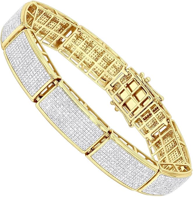 3.70Ctw Round Cut Simulated Diamond Men's Tennis Bracelet 14K Yellow Gold Finish Amazon.co.uk