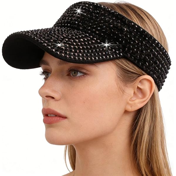 Sparkling Rhinestone Adjustable Sun Visor Hat with Heart  display picture 2