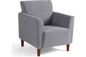 KinCam Accent Armchair Covers, Stretch Banquet Chair Covers, Arm Chair Slipcovers for Living Room Stripe Jacquard Chair Covers Furniture Protector Covers for Kids, Pets (Light Gray)