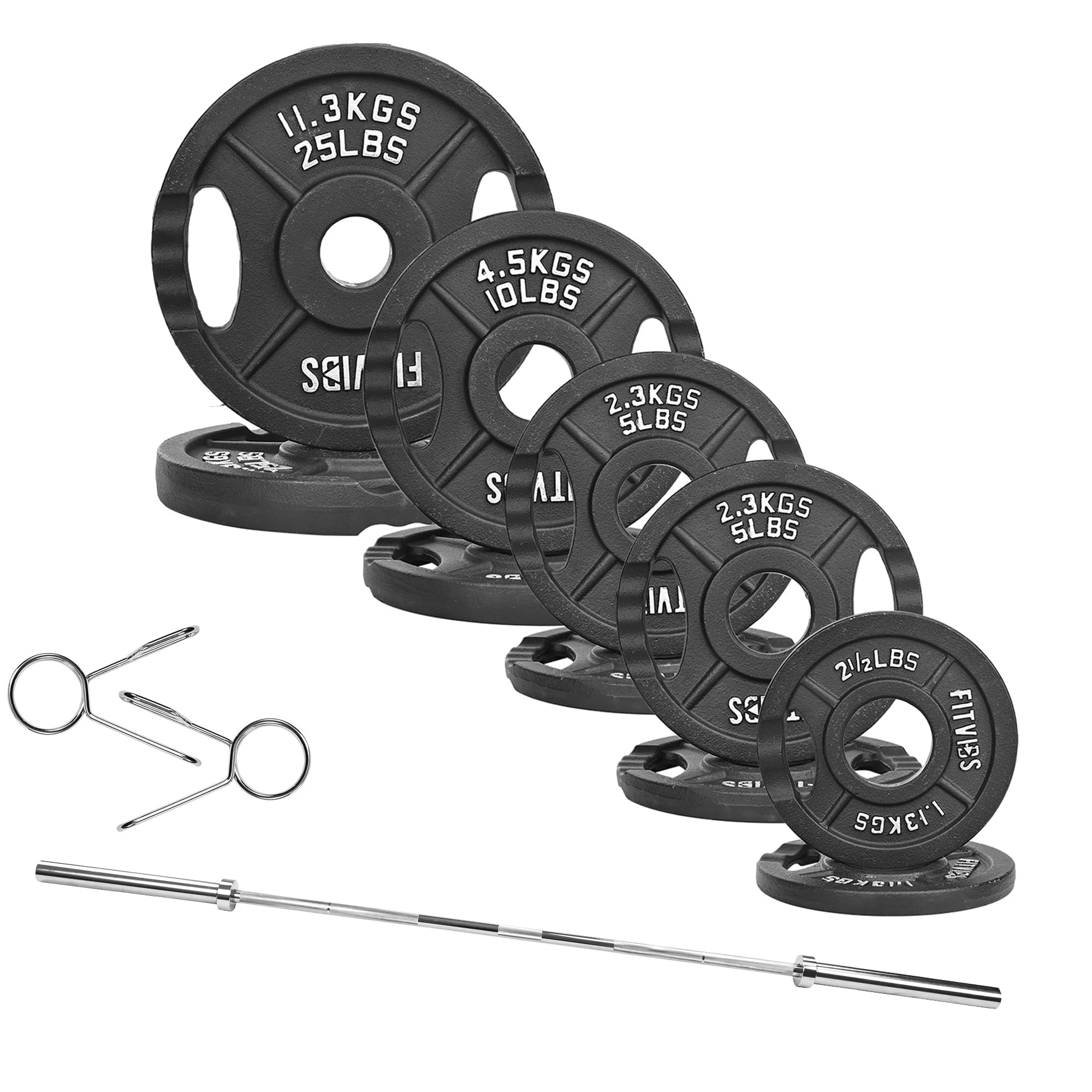 Photo 1 of *** BARBELL ONLY ***Fitvids 2 Inch Olympic Barbell Weight Plates and Bar Set, 5 FT Barbell Bar and 95 LB(2.5-25 LB) Barbell Weight Set for Home Gym Strength Training, Double-grip Design