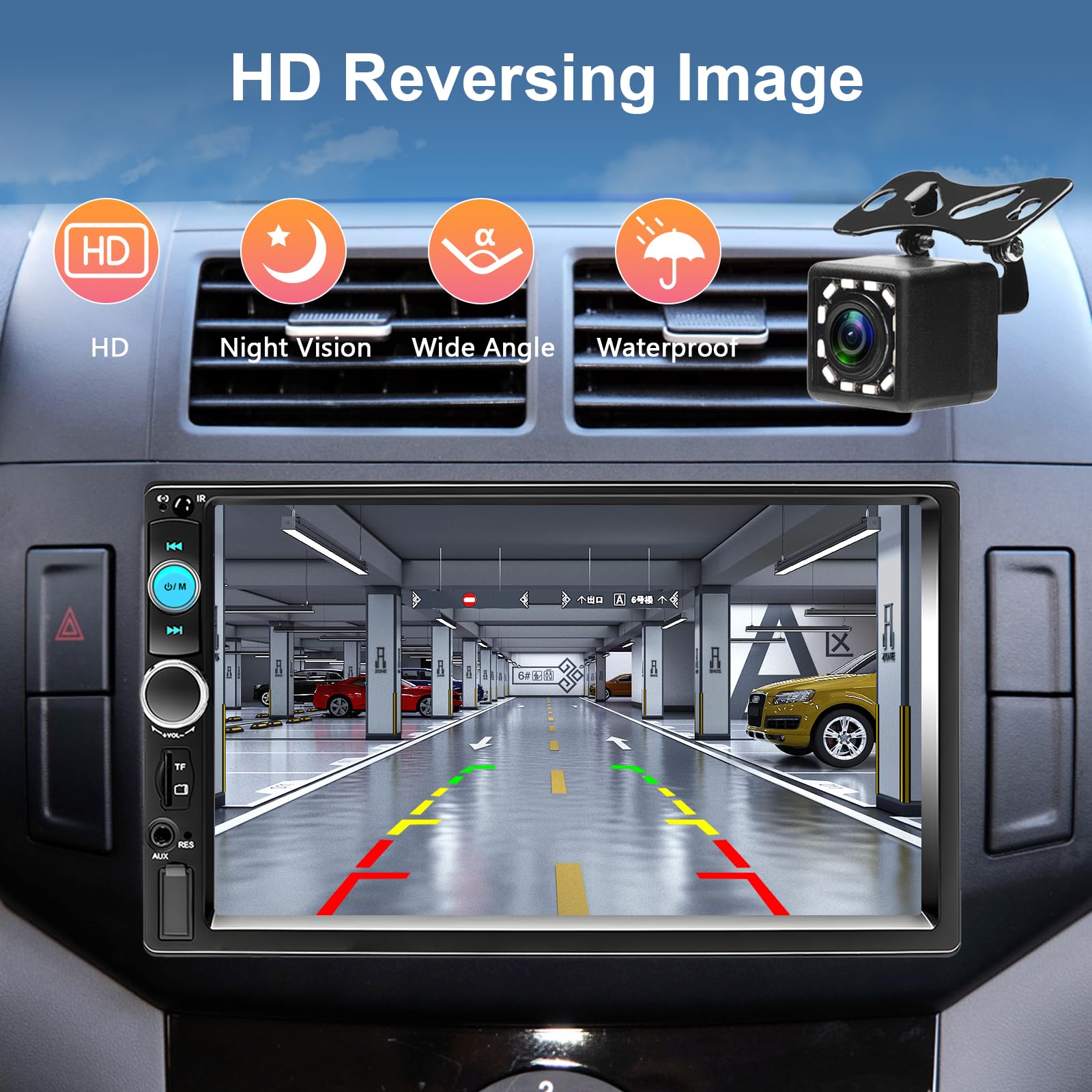 Podofo Double Din Car Stereo with CarPlay Android Auto, 7 Inch HD Touch Screen Bluetooth Radio Car Audio with Backup Camera, Voice Control, FM Radio, Mirror Link, USB Playback/Charging