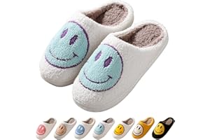 COUNDYMER Smile Face Slippers for Women Happy face slippers Retro Soft Plush Warm Slip-on Slippers, Cozy Indoor Outdoor Slippers