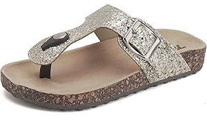 Torotto Boys Girls Glitter Slide Sandals Kids Flip Flops Cork Slipper with Adjustable Straps (Toddler/Little Kid/Big Kid)