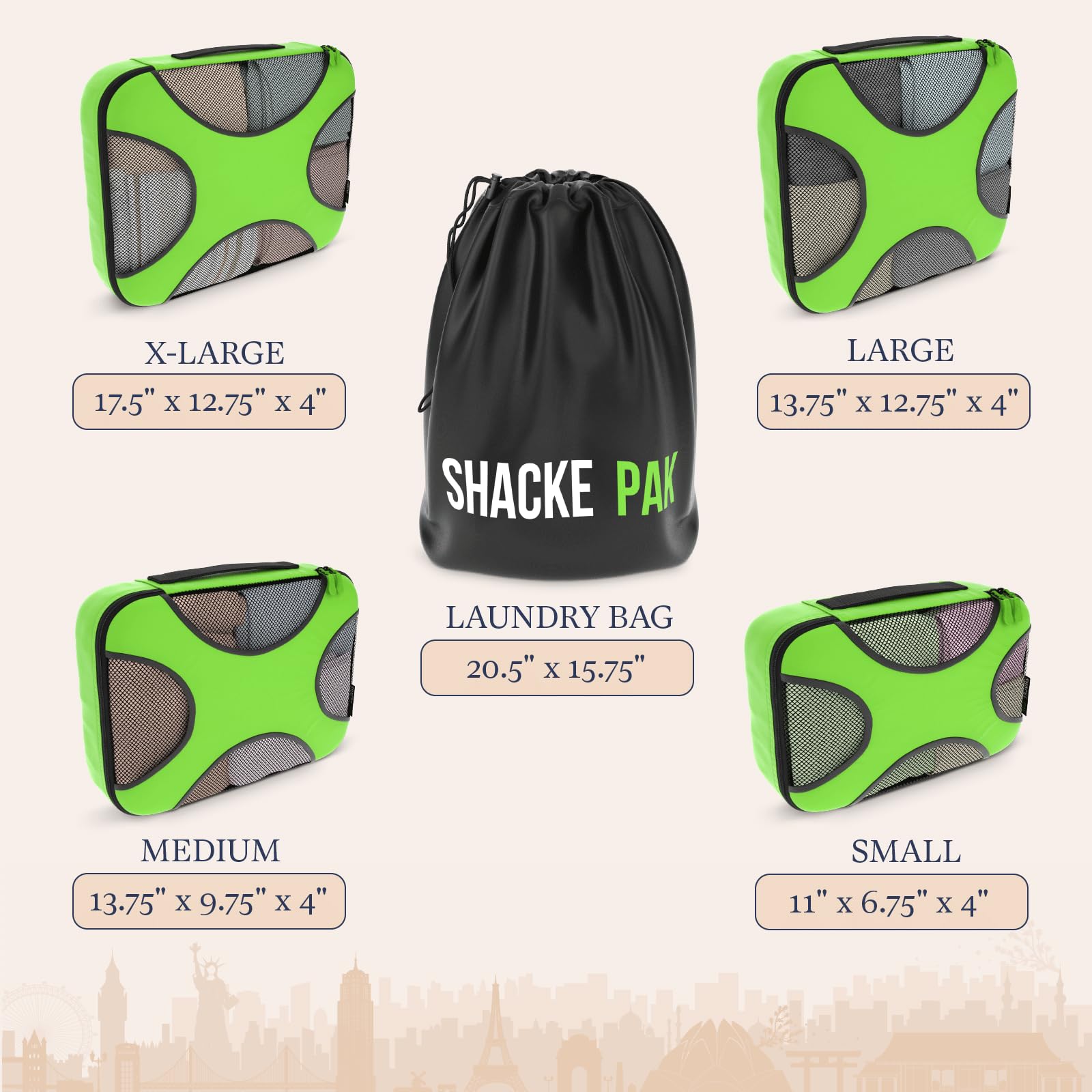 Shacke 5 Set Packing Cubes for Travel Lightweight Luggage Organizer (Green Grass)