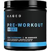 Kaged Sport Pre Workout Powder for Men & Women, Blue Razz, Sport Certified, 188mg Caffeine, Nitric Oxide Supplement, Beta Alanine for Energy, Weightlifting, Cardio Endurance & Strength, 20 Servings