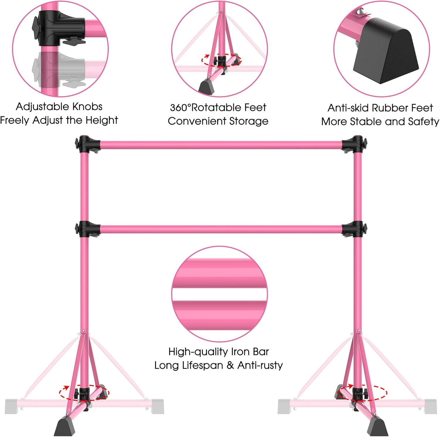 TOUSKII Ballet Barre Portable for Home, Kids Ballet Bar Adjustable Double Freestanding Ballet Exercise Equipment, 4FT Dance Bar for Women with Adjustable Stretcher for Dancing Stretch, 250LB Capacity : Sports & Outdoors