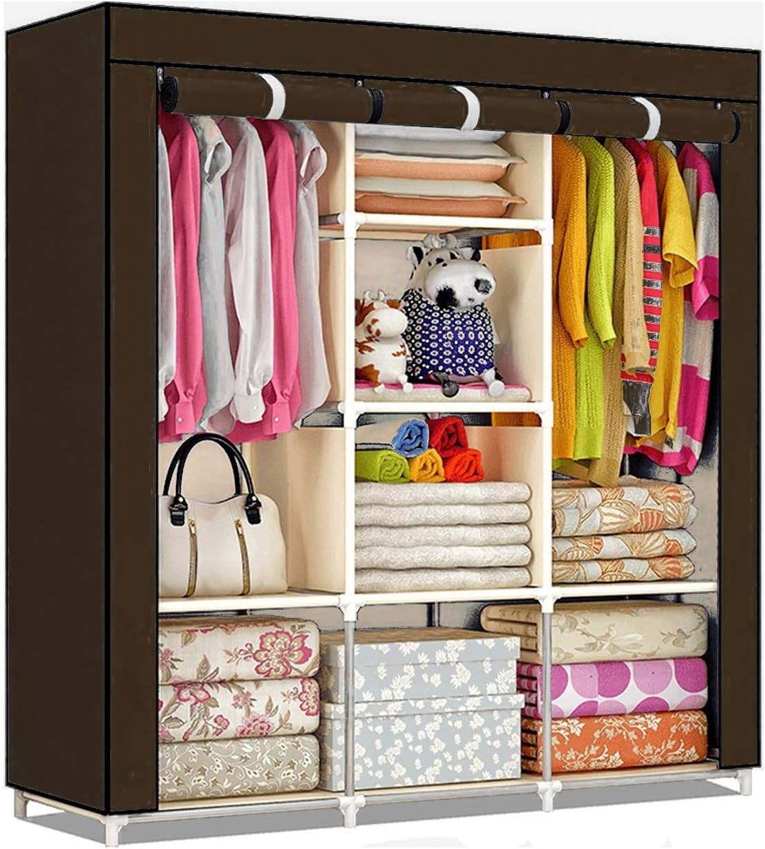 Anva Portable Non-Woven Fabric Wardrobe For Home - Multicolor