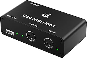 DigitalLife Stand-Alone USB MIDI Host Bridge Box - 1-In/1-Out 5-PIN DIN MIDI Interfaces, LED Indicator, Metal, Black (No comp