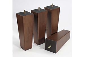 WEKIS Solid Wooden Furniture Legs 10 Inch, Natural Wood Mid Century Brown Square Legs Furniture Replacements Feet for Couch Legs, Sofa Legs, Cabinet Legs, Bench Legs, Bed Legs, Set of 4