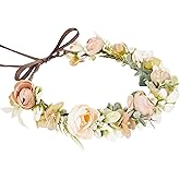 KorViSHOW Fairy Flower Crown Headbands - Handmade Bohemian Rose Floral Headpiece Renaissance Hair Accessories for Women Girls Weeding Birthday Festivals Party Headdress (Champagne)