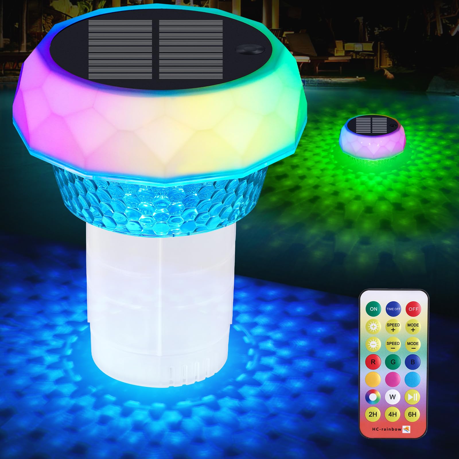 Photo 1 of Solar Pool Chlorine Floater, Floating Colorful Induction Lights Chlorine Dispenser for 4x3'' Tablets, Adjustable Release & Easy Opening Holder for Indoor & Outdoor Swimming Pool Hot Tub and Spa