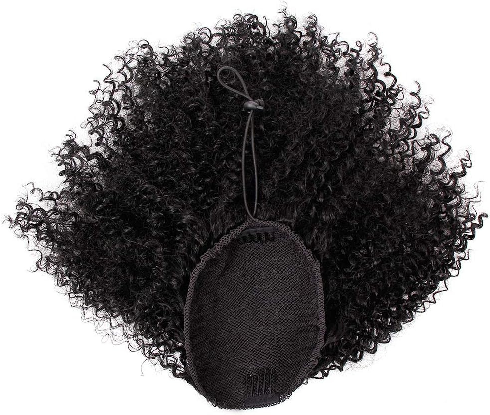 Jaromepower 8inch Synthetic Curly Ponytail Afro Kinky Hair Extension Drawstring Ponytail Puff Wig,Wavy Curly Wrap Around Ponytail Extension for Woman Clip in Hair Extensions Human Hair