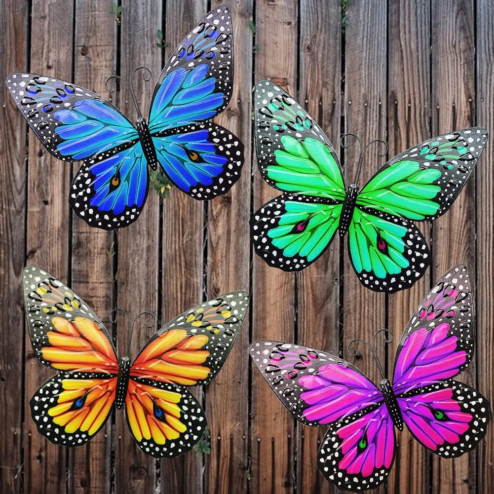 Plaques & Wall Art - Metal Butterfly Wall Decor 9.8'' Metal Colorful Butterflies 3D Outdoor Sculpture Indoor Outside Natural Animal Theme Metal Wall Art Decor for Bathroom Living Room Patio Yard Fence Wall Decorations