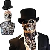 Halloween Skull Mask Scary Full Head Latex Skeleton Mask Moving Jaw | Creepy Biochemical Bare Brain Mask for Halloween Party Costumes Decorations (with Hat)