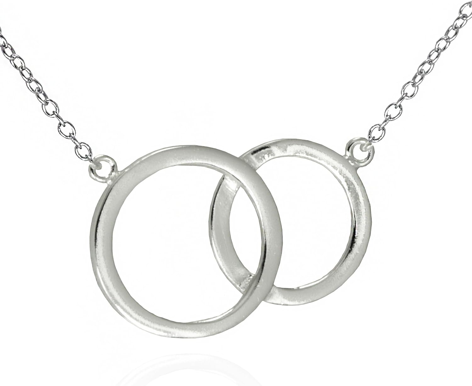 Connected Silver Double Circles Pendant Necklace .925