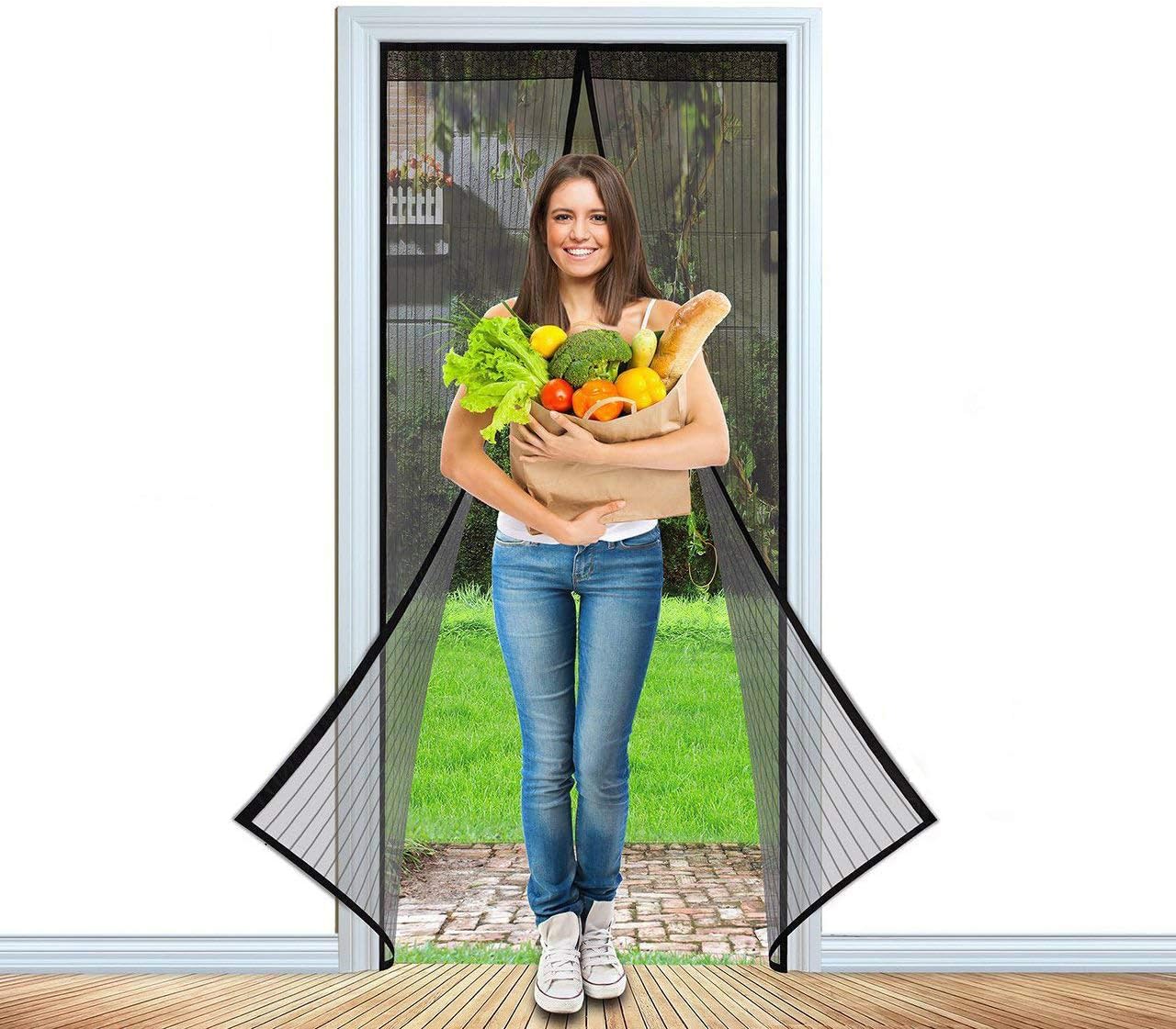 Magnetic Screen Door with Heavy Duty Mesh Door Curtain and Fasten Pushpins FITS Door Size up to 39 x 83 Inch, Fresh Air in