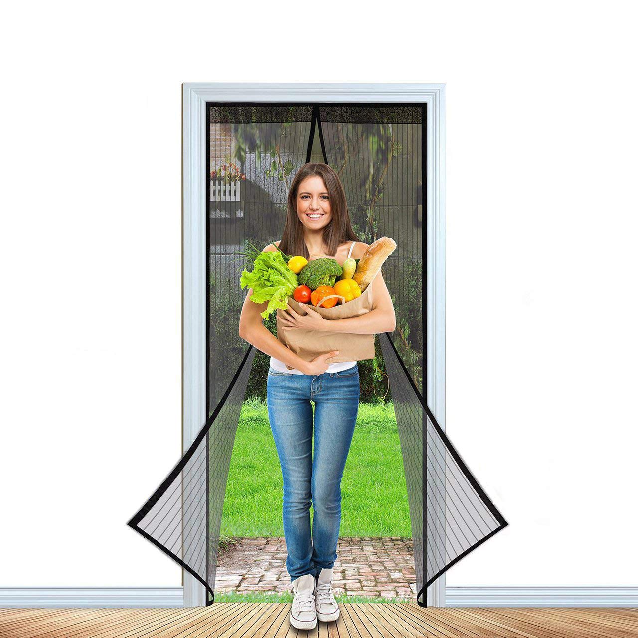 Magnetic Screen Door with Heavy Duty Mesh Door Curtain and Fasten Pushpins FITS Door Size up to 39 x 83 Inch, Fresh Air in, Bug-Free, Hands Free