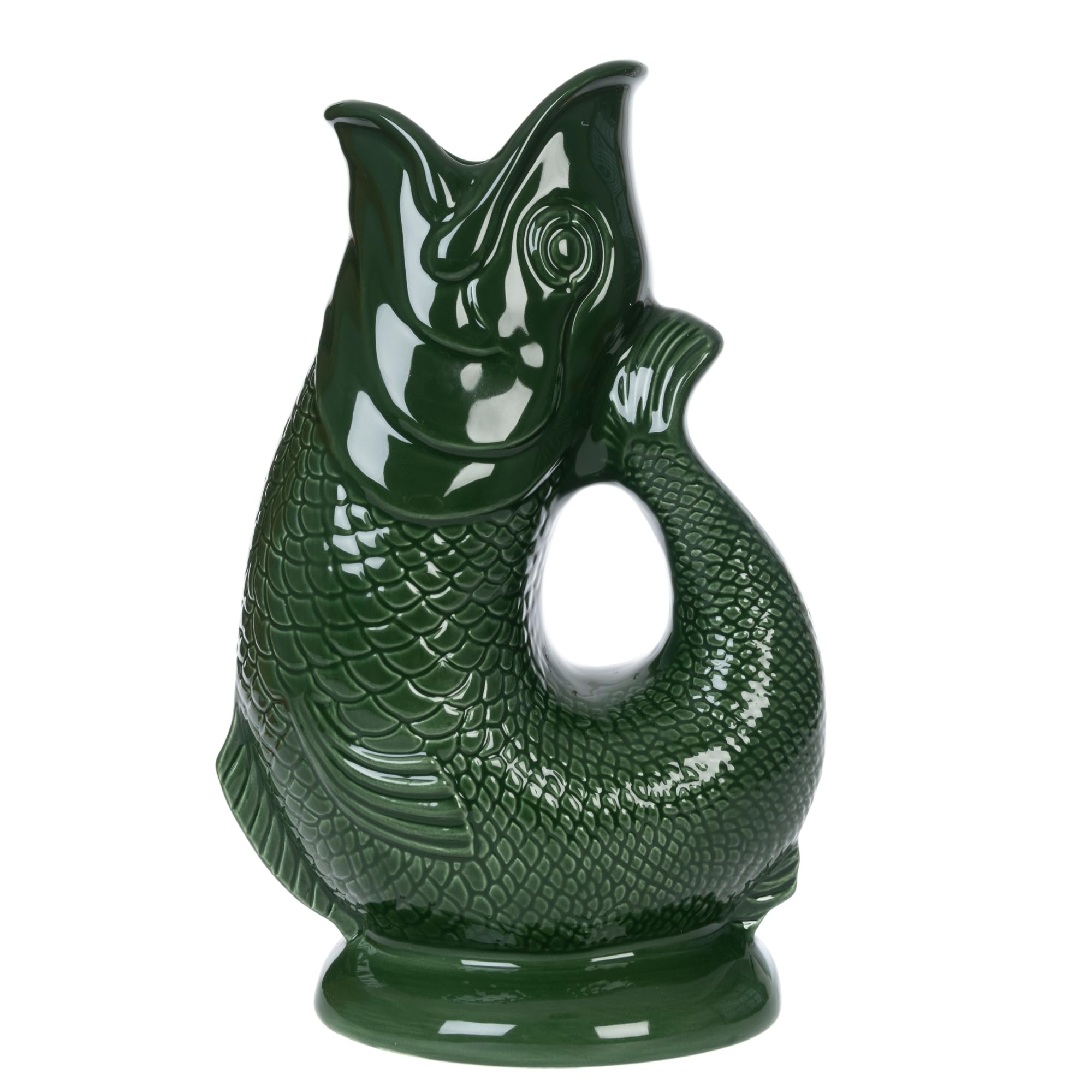 Gurgly Iconic Woodland Green Glug Jug Large 28cm 1.4L – Fish Water Jug, Decorative Fish Vase, Ornament, Carafe