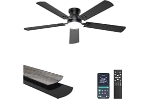 Ohniyou Ceiling Fans with Lights, 52'' Low Profile Ceiling Fan with Light and Remote/APP Control, Flush Mount Ceiling Fan for
