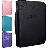 DEHITE Bible Cases for Woman — Leather Bible Covers for Women — Carrying Bag for Woman — Pen Slots — Zippered Pocket — Premium Faux Leather Holder — Christian Floral Accessories