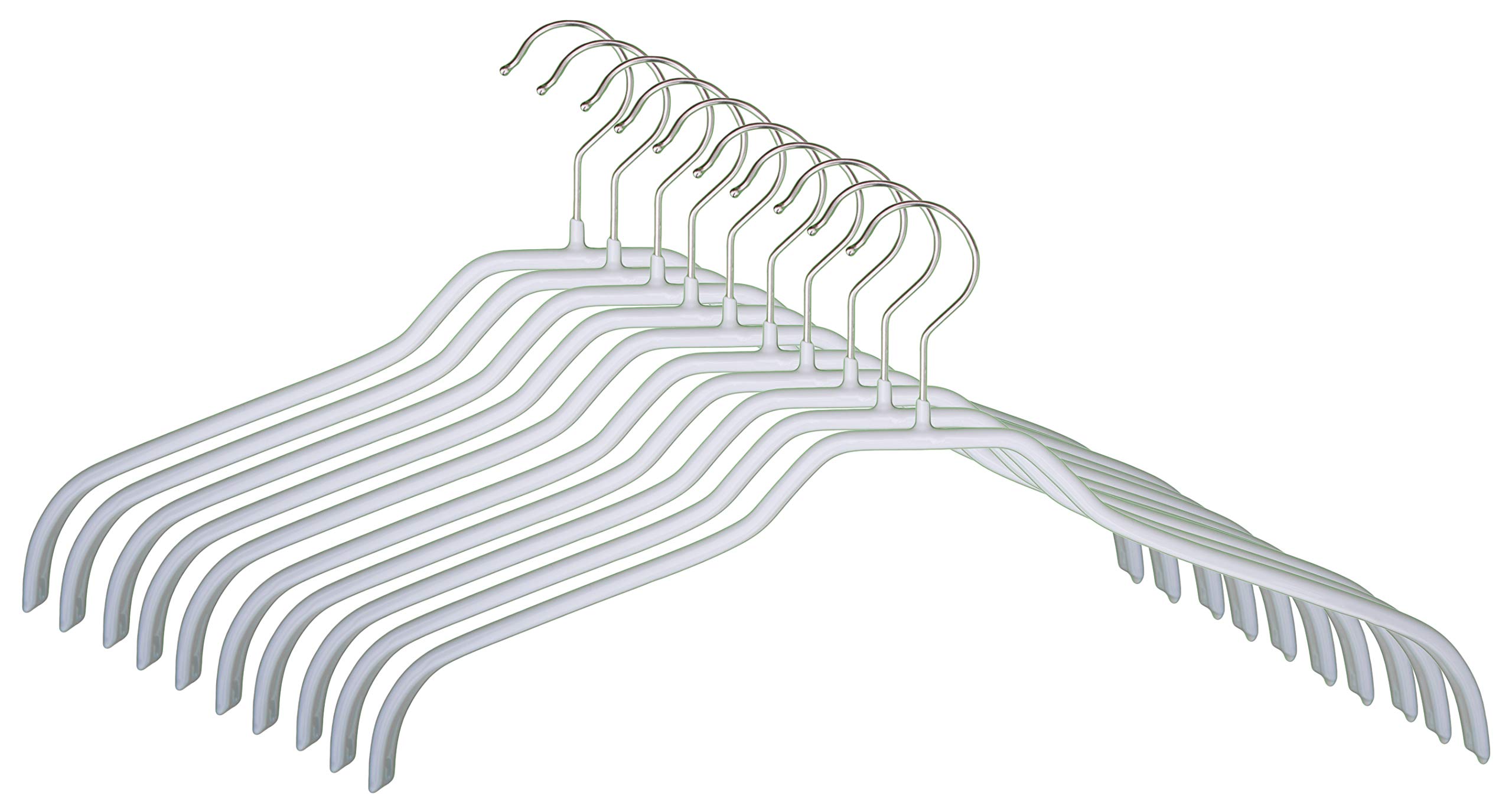 MAWA Hanger [Set of 10] Slim, Space-saving, Non-slip, Durable Metal Hanger, Perfect for T-shirts and Jumpers, 360° Swivel Hook, Durable, Anti-slip Coating, 41 CM, White