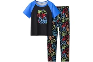 UNICABBIT21 Pajamas for Boys Cute Black Gamer Short Sleeve and Pants Sleepwear 2-pieces Big Kids Summer PJS Size 6-16