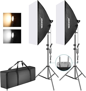 Amazon Neewer 50x68cmソフトボックス写真照明用キット 2色45w調光可能ledライトヘッド ライトスタンド付属 フォトスタジオポートレート ビデオ撮影用 キャリングバッグ付き 定常光ライト 通販
