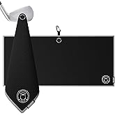 Ghost Golf Magnetic Towel (Caddie) - Premium Ultra-Absorbent Microfiber Golf Towel with Magnet for Golf Carts or Clubs - 18" x 40" Golfing Gear - Waffle Weave Pattern (Black)