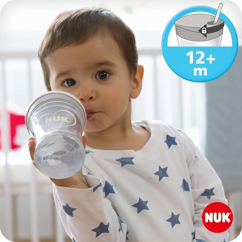 Learn to Drink Set con biberón Trainer Cup (6M+), Taza para sorber Magic Cup 360° (8M+) y taza para niños Action Cup (12M+), 230 ml, sin BPA, Gris y blanco