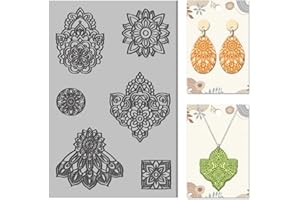 CHGCRAFT Mandala Polymer Clay Texture Sheets Flowers Texture Mat Rubber Clay Texture Mat Clay Modeling Pattern Pad Texture Sheets for Earrings Jewelry Making