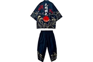 DOSLAVIDA Men's Japanese Kimono Jacket Set Stylish Open Front Coat With Shorts Chinese Style Printed Cardigan Suit